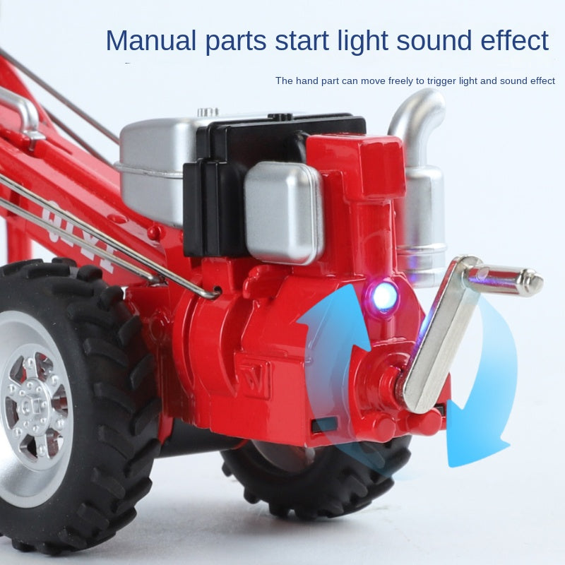 QiYi 1:16 Die-Cast Walk-Behind Tractor Model - Retro Farm Vehicle with Simulated Starting Crank, Coasting Action, Sound & Light, Steering, Liftable Trailer & Removable Tailgate