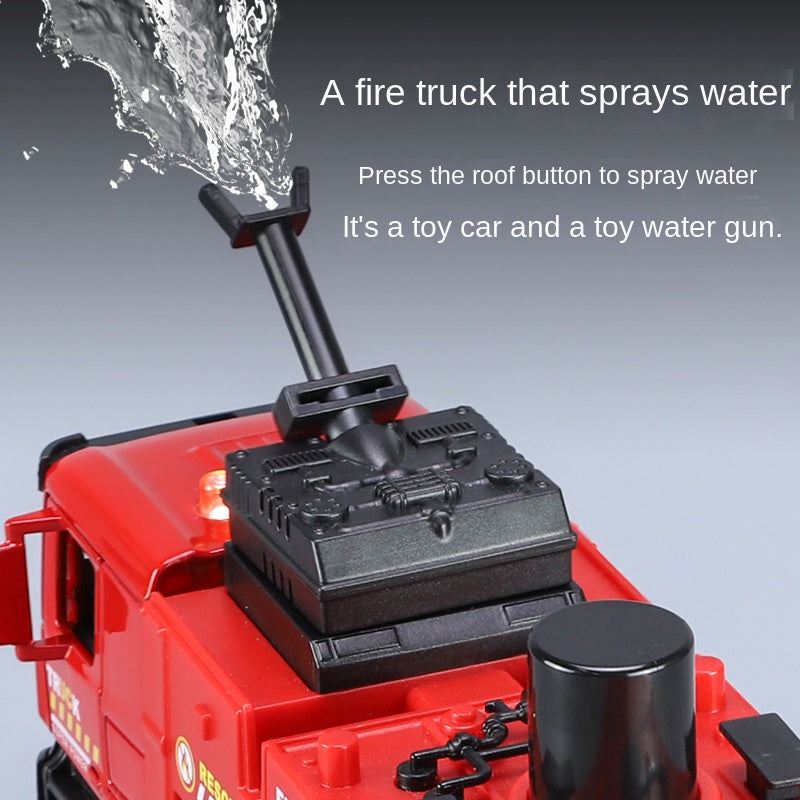 XHD 1:35 Scale Water Tank Fire Truck Die-Cast Alloy Model Toy - Press-to-Spray Water, Rotatable Water Monitor, Opening Doors, Sound & Light, Pull-Back Function - Emergency Vehicle Collection
