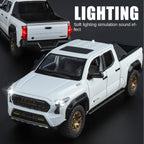 ZGTX 1:24 Scale Licensed Toyota Tacoma Die-Cast Alloy Pickup Truck Model Toy - Opening Doors, Sound & Light, Pull-Back Function, Shock Absorption, Steering, Horn & Removable Roof Rack - Off-Road Truck Collection