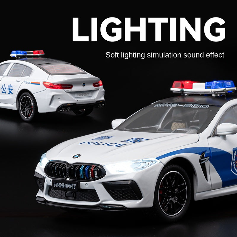 Chezhi 1:24 Die-Cast Alloy Model - Compatible with BMW M8 - Police Pursuit Vehicle with Opening Doors, Sound & Light, Pull-Back Action, Shock Absorption, Steering, Foldable Mirrors & Opening Fuel Cap