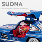 Chezhi 1:24 Scale Coca-Cola Livery Edition Die-Cast Alloy Model Toy Compatible with Mercedes-Benz 300SL - Opening Doors, Sound & Light, Pull-Back Function, Shock Absorption, Steering & Horn - Classic Sports Car Collection