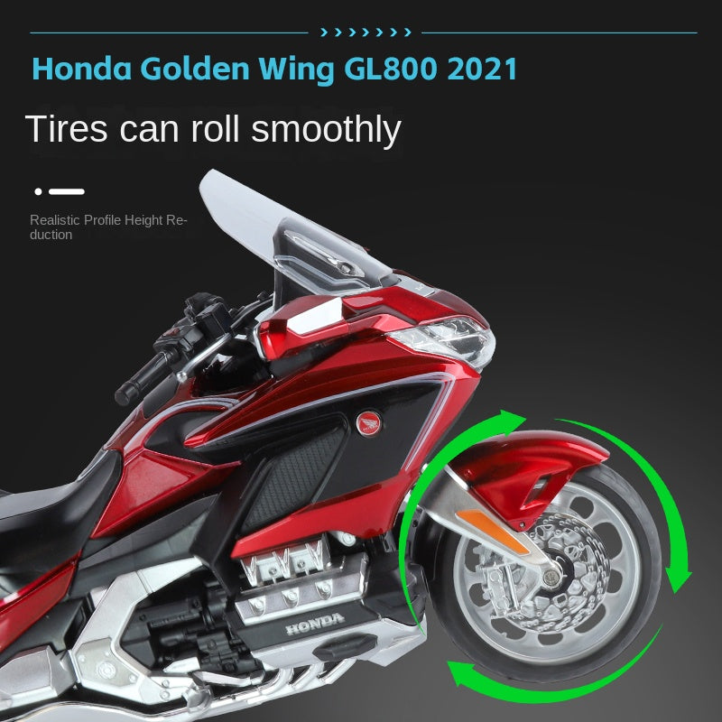 Black Mamba 1:11 Licensed Honda Gold Wing GL1800 Die-Cast Alloy Model - Official Grand Tourer Motorcycle with Sound & Light, Interactive Steering, Shock Absorption, Opening Top Case & Foldable Mirrors