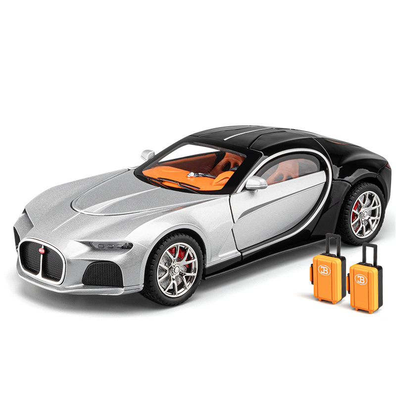 Chezhi 1:24 Die-Cast Alloy Model - Compatible with Bugatti Atlantic - with Mini Luggage Set, Opening Doors, Sound & Light, Pull-Back Action, Shock Absorption, Steering & Horn