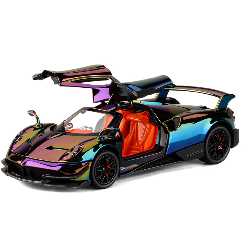 XHD 1:24 Scale Chrome Edition Die-Cast Alloy Model Toy Compatible with Pagani Huayra BC - Opening Doors, Sound & Light, Pull-Back Function, Shock Absorption, Steering & Horn - Hypercar Collection