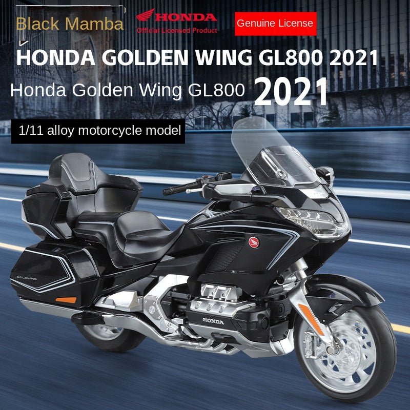 Black Mamba 1:11 Licensed Honda Gold Wing GL1800 Die-Cast Alloy Model - Official Grand Tourer Motorcycle with Sound & Light, Interactive Steering, Shock Absorption, Opening Top Case & Foldable Mirrors