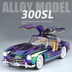 Jin Lifang 1:24 Chrome Edition Die-Cast Alloy Model - Compatible with Mercedes-Benz 300SL Gullwing - Classic Icon with Opening Doors, Sound & Light, Pull-Back Action, Shock Absorption & Interactive Steering