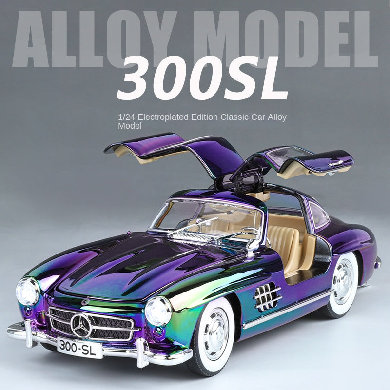 Jin Lifang 1:24 Chrome Edition Die-Cast Alloy Model - Compatible with Mercedes-Benz 300SL Gullwing - Classic Icon with Opening Doors, Sound & Light, Pull-Back Action, Shock Absorption & Interactive Steering