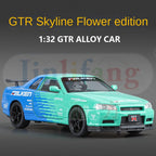 Jin Lifang 1:32 Die-Cast Alloy Model - Compatible with Nissan Skyline GT-R (R34) - JDM Icon with Racing Livery, Opening Doors, Sound & Light & Pull-Back Action