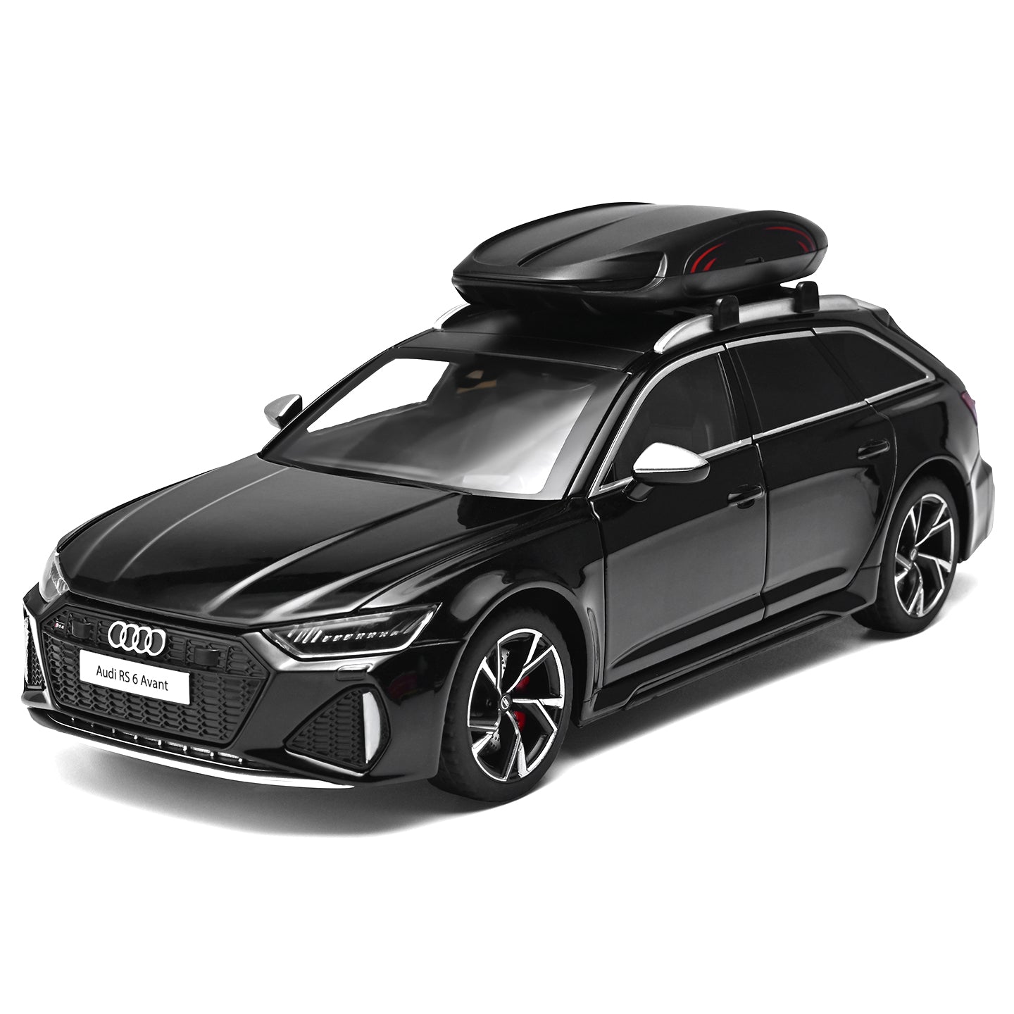 Black Mamba 1:24 Scale Licensed Audi RS6 Avant Die-Cast Alloy Model Car with Opening Doors & Hatches, Pull-Back, Shock Absorption, Steering Linkage, Sound & Light Effects – Collectible Hobby Grade Toy