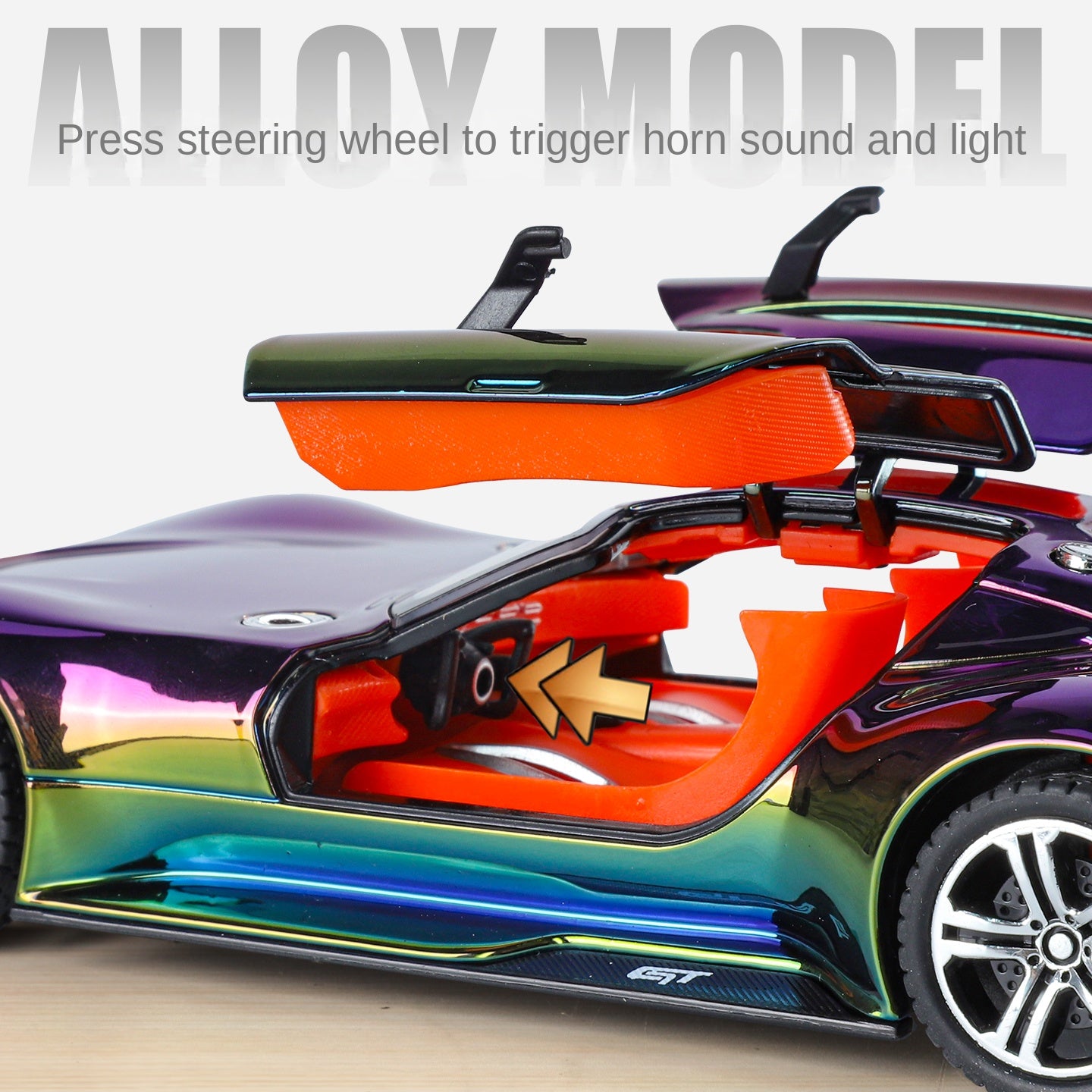 XHD 1:24 Chrome Edition Die-Cast Alloy Model - Compatible with Mercedes-AMG Vision GT Concept Car - Feature-Packed with Opening Doors, Realistic Sound & Light, Pull-Back Action, Shock Absorption & Steering