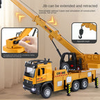 XHD 1:35 Scale Mobile Crane Engineering Vehicle Die-Cast Alloy Model Toy with Simulated Logs - Extendable & Elevating Boom, Opening Doors, Sound & Light, Pull-Back Function - Construction Vehicle Collection