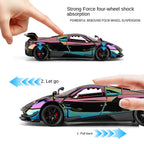 Maqueta de juguete de aleación fundida a presión XHD a escala 1:24, edición cromada, compatible con Pagani Huayra BC: puertas que se abren, sonido e iluminación, función de retroceso, amortiguación, dirección y bocina - Colección Hypercar