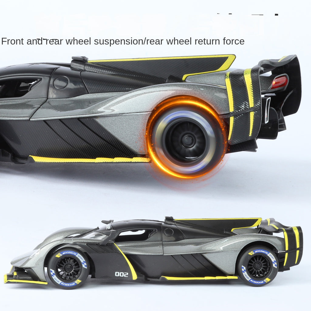 Maqueta de juguete de aleación fundida a presión Jinglifang a escala 1:24 compatible con Aston Martin Valkyrie: puertas que se abren, sonido e iluminación, función de retroceso, amortiguación y dirección - Colección Hypercar