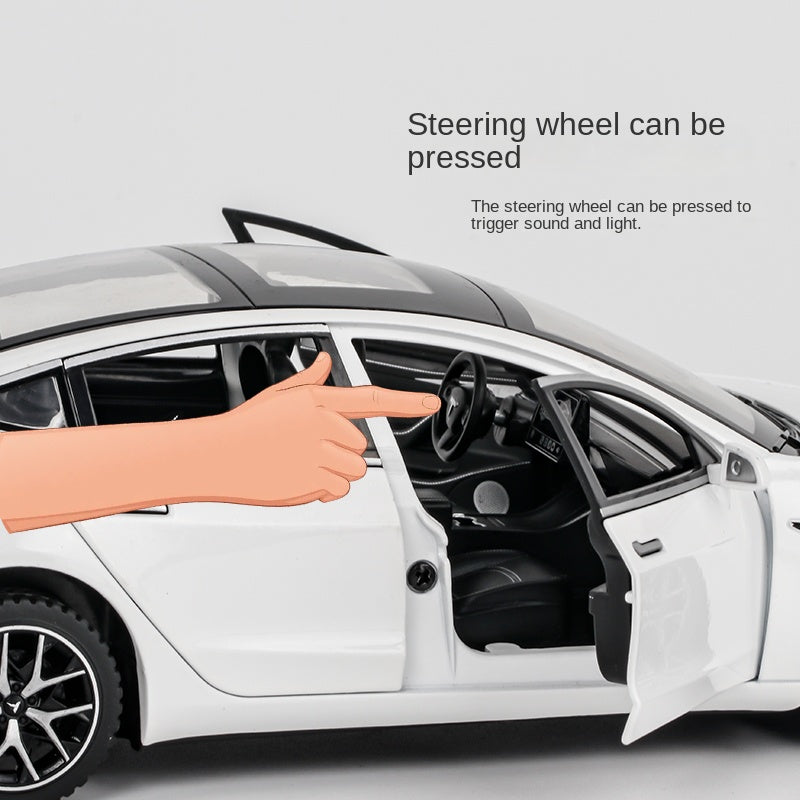OK 1:24 Scale Die-Cast Alloy Model Toy Compatible with Tesla Model 3 - Opening Doors, Sound & Light, Pull-Back Function, Shock Absorption, Steering & Horn - Electric Sedan Collection