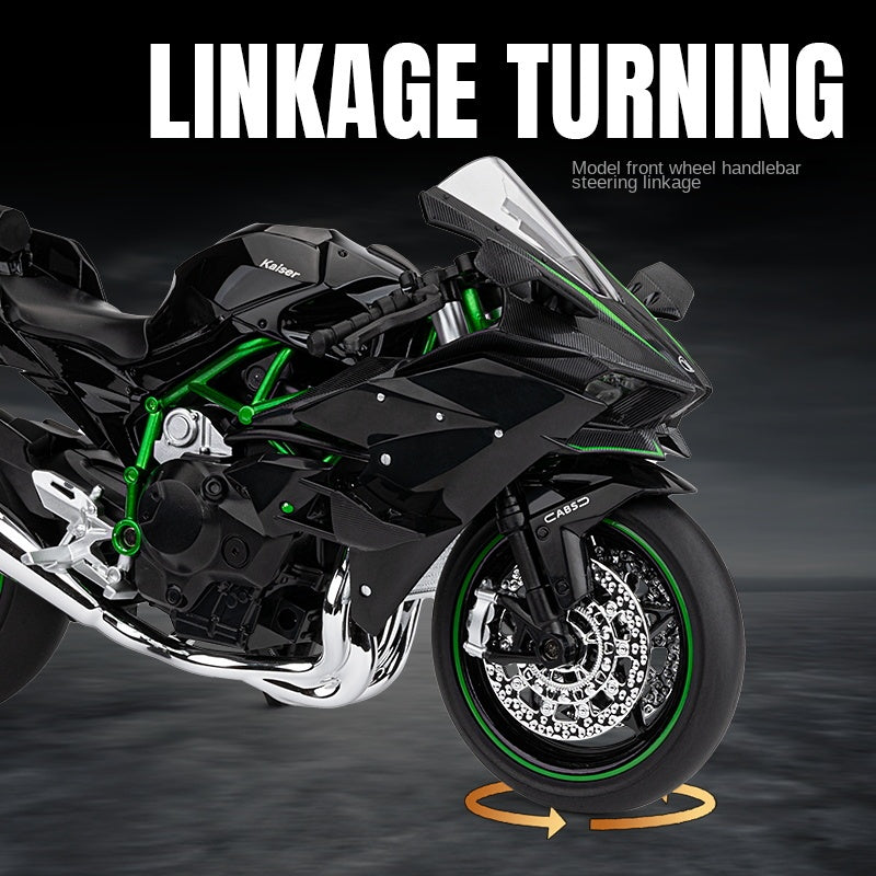Jiaye 1:9 Die-Cast Alloy Model - Compatible with Kawasaki Ninja H2R - Track-Only Supercharged Hyperbike Replica with Realistic Sound & Light, Front Suspension, Functioning Handlebars & Chain-Driven Rear Wheel