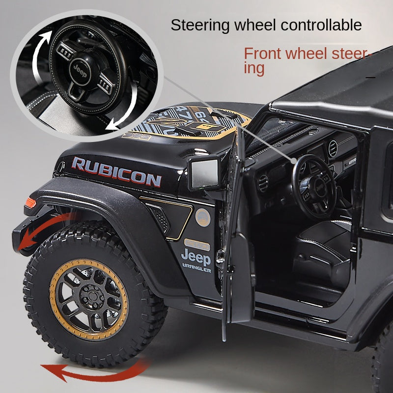 OK 1:18 Scale Die-Cast Alloy Model Toy Compatible with Jeep Wrangler Rubicon - Opening Doors, Sound & Light, Shock Absorption, Steering, Horn, Adjustable Seats & Foldable Mirrors - Off-Road Vehicle Collection