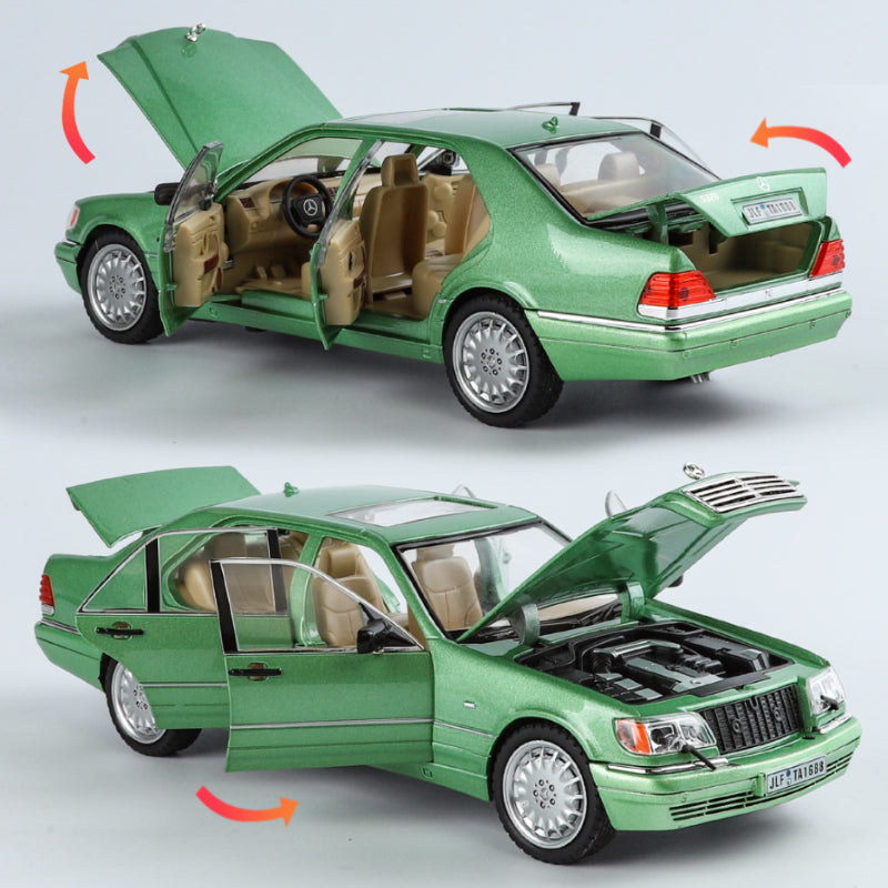 Jinglifang 1:24 Scale Die-Cast Alloy Model Toy Compatible with Mercedes-Benz S-Class W140 - Opening Doors, Sound & Light, Pull-Back Function, Shock Absorption, Steering & Horn - Classic Luxury Sedan Collection