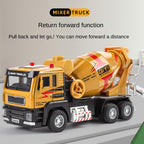 QiYi 1:40 Die-Cast Electric Cement Mixer Truck Model - Construction Vehicle Toy with Simulated Push Cart & Gravel, Opening Doors, Sound & Light, Pull-Back Action & Horn