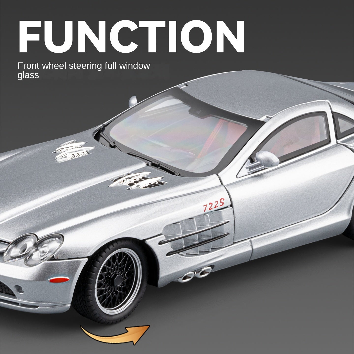 Chezhi 1:24 Scale Die-Cast Alloy Model Toy Compatible with Mercedes-Benz SLR McLaren 722 S - Opening Doors, Sound & Light, Pull-Back Function, Shock Absorption, Steering, Horn, Adjustable Rear Wing & Removable Fuel Cap - Supercar Collection