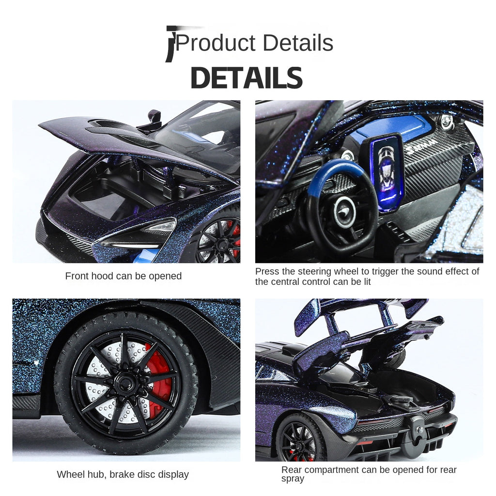 McLaren Senna, modelo de aleación fundida a presión, edición Smoke Effect, escala XHD 1:24: puertas que se abren, sonido e iluminación, función de retroceso, amortiguación, dirección y bocina - Colección Hypercar
