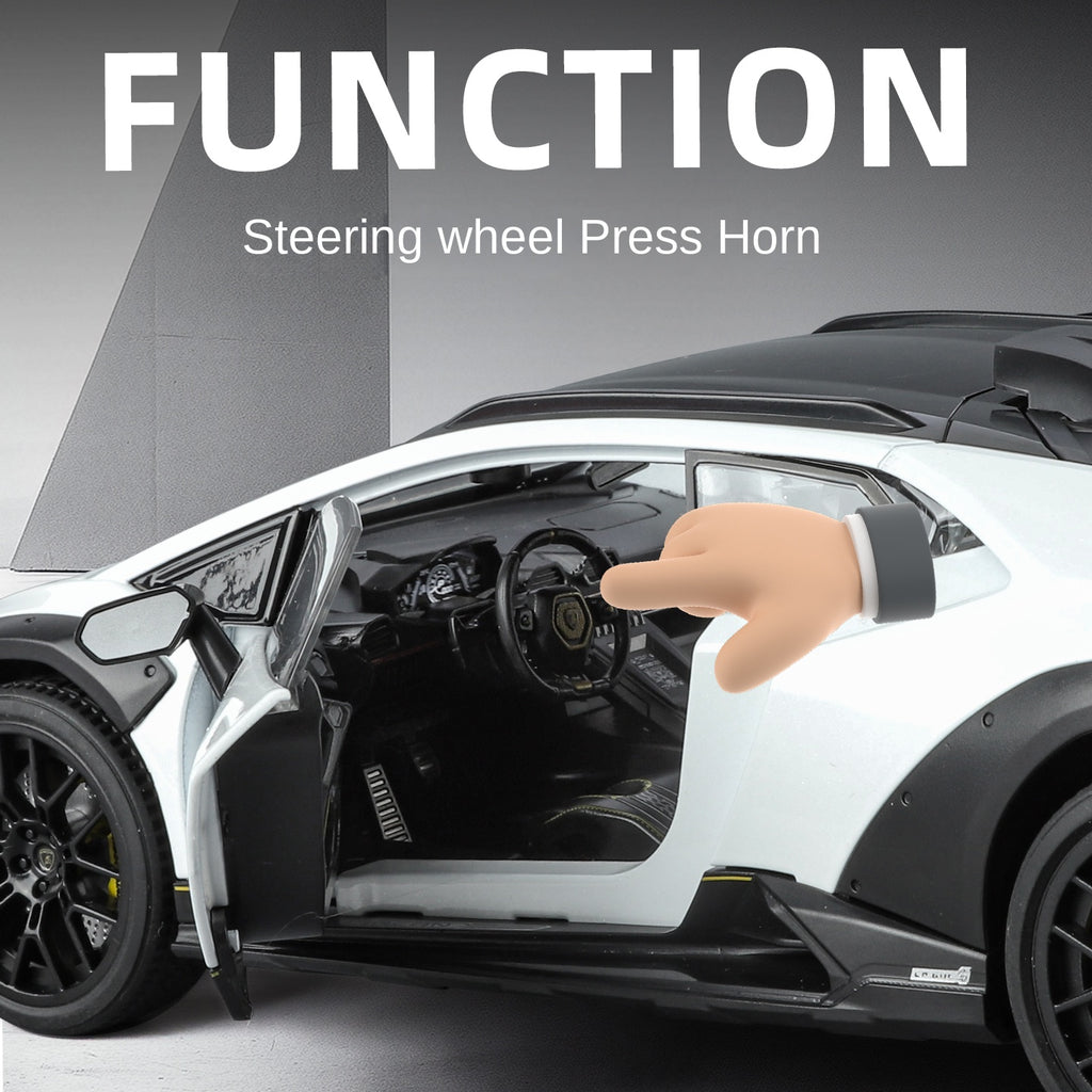 Black Mamba 1:18 Scale Licensed Lamborghini Huracán Sterrato Die-Cast Alloy Model Toy - Opening Doors, Sound & Light, Shock Absorption, Steering, Horn, Adjustable Rear Wing & Adjustable Seats - Off-Road Supercar Collection