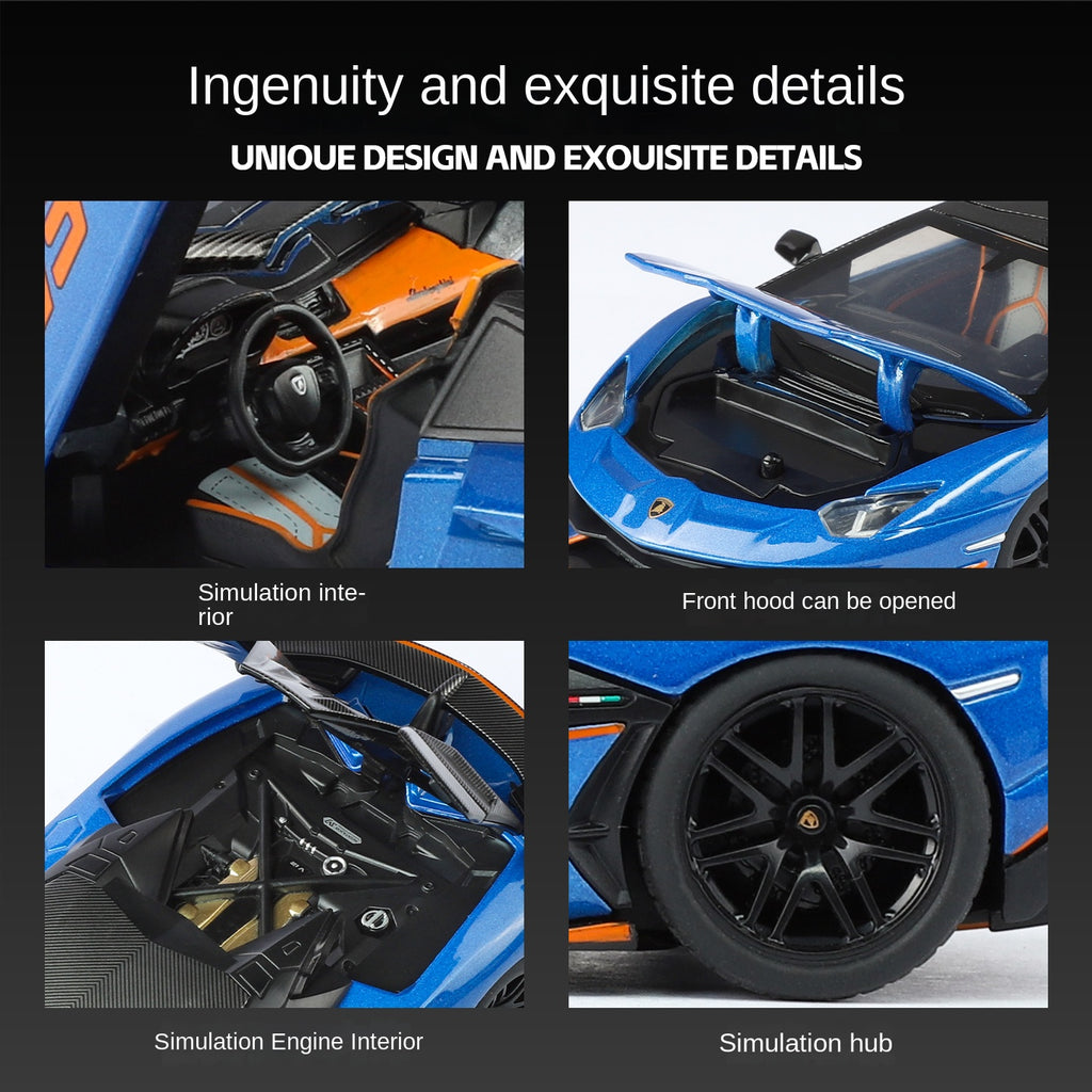 Black Mamba 1:32 Scale Licensed Lamborghini Aventador SVJ63 Die-Cast Alloy Model Toy - Removable Roof, Opening Doors, Sound & Light, Pull-Back Function - Limited Edition Supercar Collection