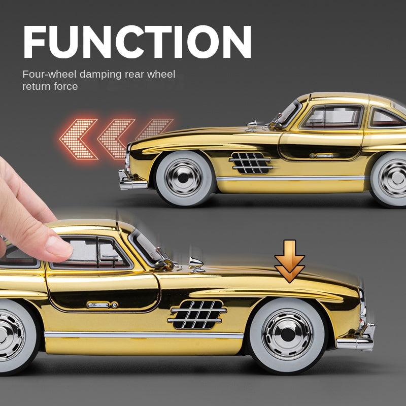 Chezhi 1:24 Chrome Edition Die-Cast Alloy Model - Compatible with Mercedes-Benz 300SL Gullwing - Classic Icon with Opening Doors, Sound & Light, Pull-Back Action, Shock Absorption & Interactive Steering Wheel