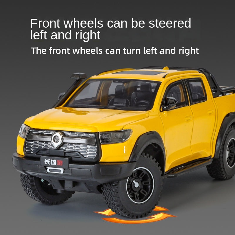 OK 1:24 Scale Die-Cast Alloy Model Toy Compatible with Great Wall Cannon Pickup Truck - Opening Doors, Sound & Light, Pull-Back Function, Shock Absorption, Steering, Horn & Retractable Steps - Off-Road Adventure Collection