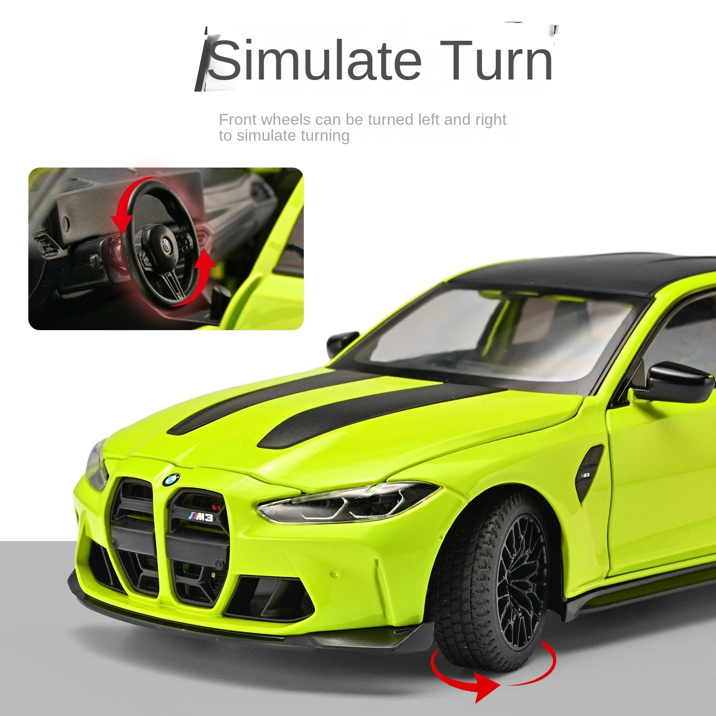 Black Mamba 1:24 Scale Licensed BMW M3 Die-Cast Alloy Model Toy - Opening Doors, Sound & Light, Pull-Back Function, Shock Absorption, Steering, Horn & Adjustable Seats - Sports Car Collection