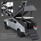 XHD 1:32 Die-Cast Alloy Model - Compatible with Tesla Cybertruck Camper - Off-Grid Camping Set with Mini Motorcycle, Opening Doors, Sound & Light, Pull-Back Action & Shock Absorption