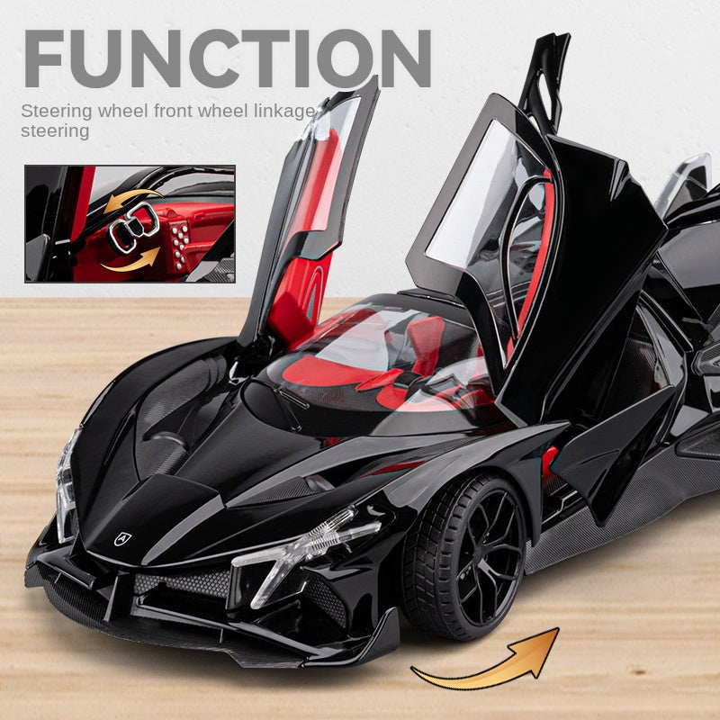 Chezhi 1:18 Die-Cast Alloy Model - Compatible with Apollo Evo Hypercar - Feature-Packed with Opening Doors, Realistic Sound & Light, Pull-Back Action, Shock Absorption & Interactive Steering Wheel with Functional Linkage and Horn Sound