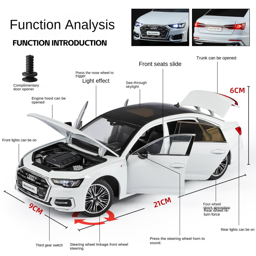 Black Mamba 1:24 Scale Licensed Audi A6L Die-Cast Alloy Model Toy - Opening Doors, Sound & Light, Pull-Back Function, Shock Absorption, Steering, Horn & Adjustable Seats - Luxury Sedan Collection