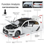 Black Mamba 1:24 Scale Licensed Audi A6L Die-Cast Alloy Model Toy - Opening Doors, Sound & Light, Pull-Back Function, Shock Absorption, Steering, Horn & Adjustable Seats - Luxury Sedan Collection