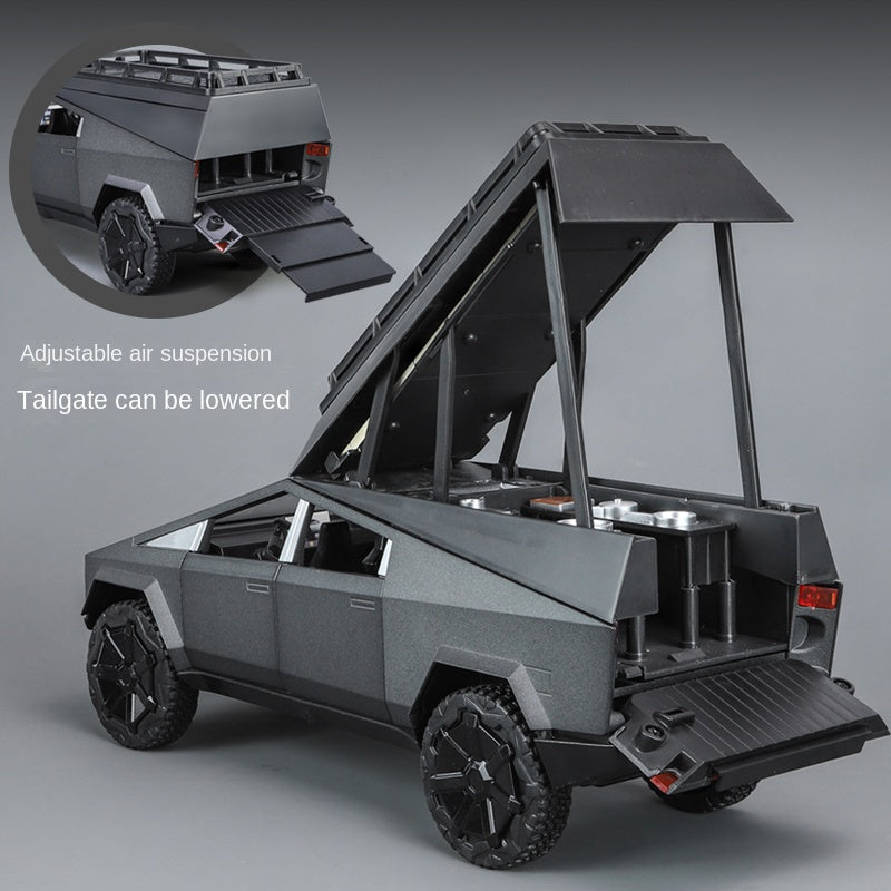 XHD 1:24 Scale Die-Cast Alloy Model Toy Compatible with Tesla Cybertruck Camper - Openable Roof Tent, Opening Doors, Sound & Light, Pull-Back Function, Shock Absorption, Steering & Horn - Electric Adventure Collection
