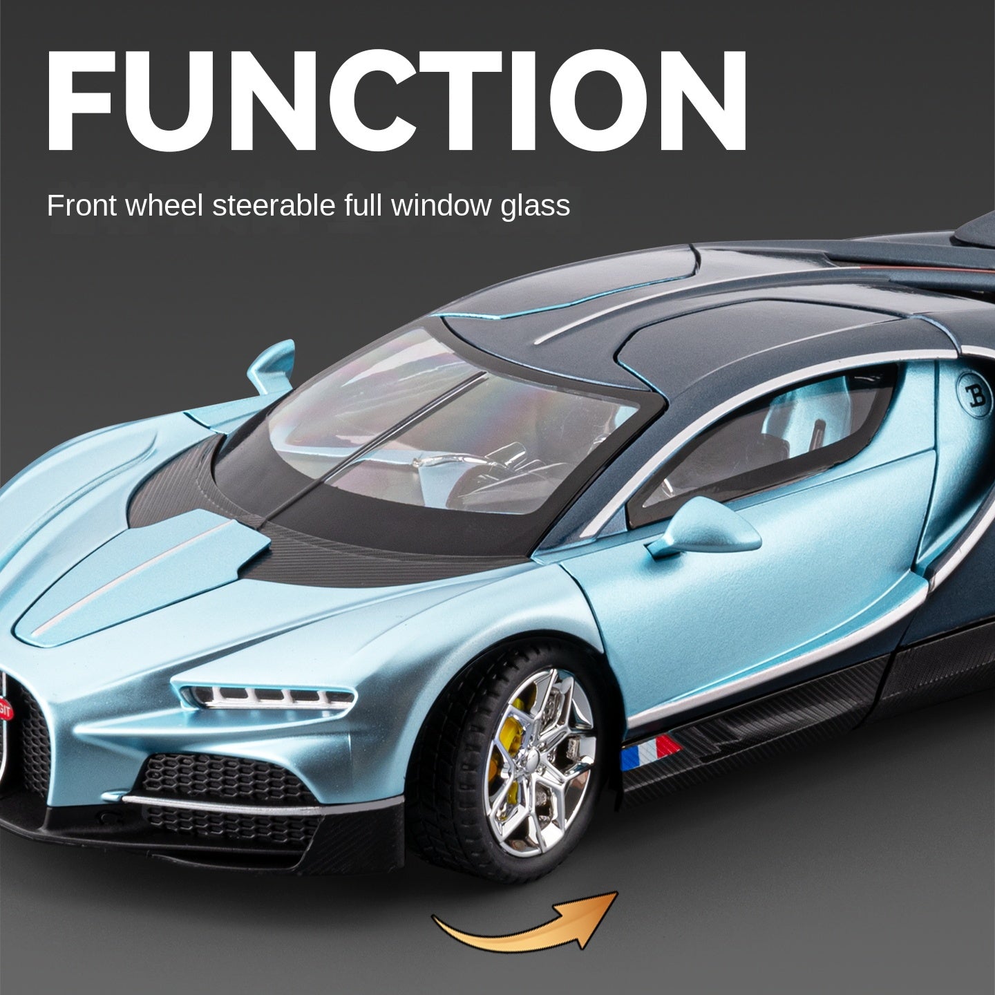Chezhi 1:24 Scale Die-Cast Alloy Model Toy Compatible with Bugatti Tourbillon - Opening Doors, Sound & Light, Pull-Back Function, Shock Absorption, Steering, Horn, Adjustable Seats & Adjustable Rear Wing - Hypercar Collection