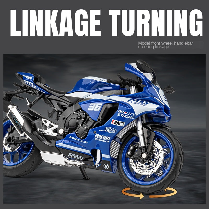 Jiaye 1:12 Scale Die-Cast Alloy Motorcycle Model Toy Compatible with Yamaha YZF-R1M - Sound & Light, Steering & Shock Absorption - Superbike Collection