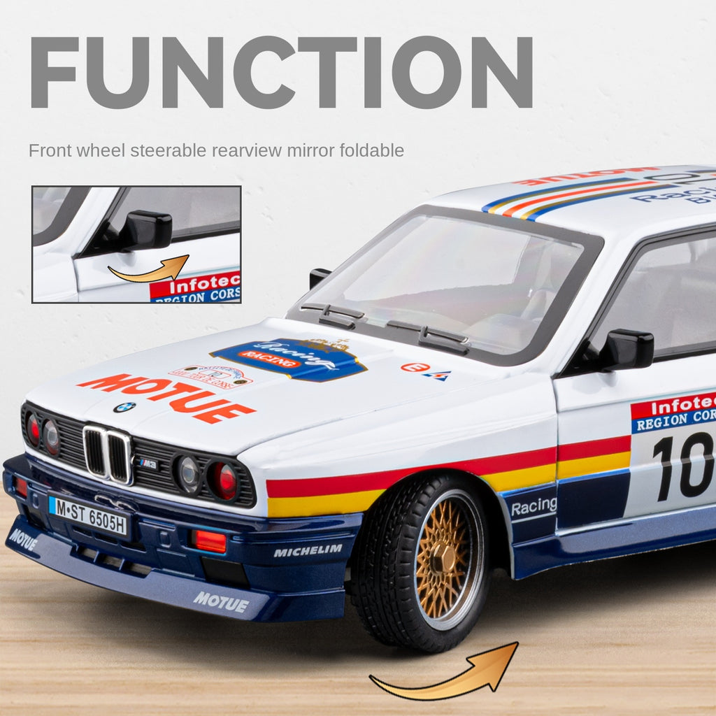 Chezhi 1:24 Scale Racing Livery Edition Die-Cast Alloy Model Toy Compatible with BMW M3 - Opening Doors, Sound & Light, Pull-Back Function, Shock Absorption, Steering, Horn, Foldable Mirrors & Removable Fuel Cap - Sports Car Collection
