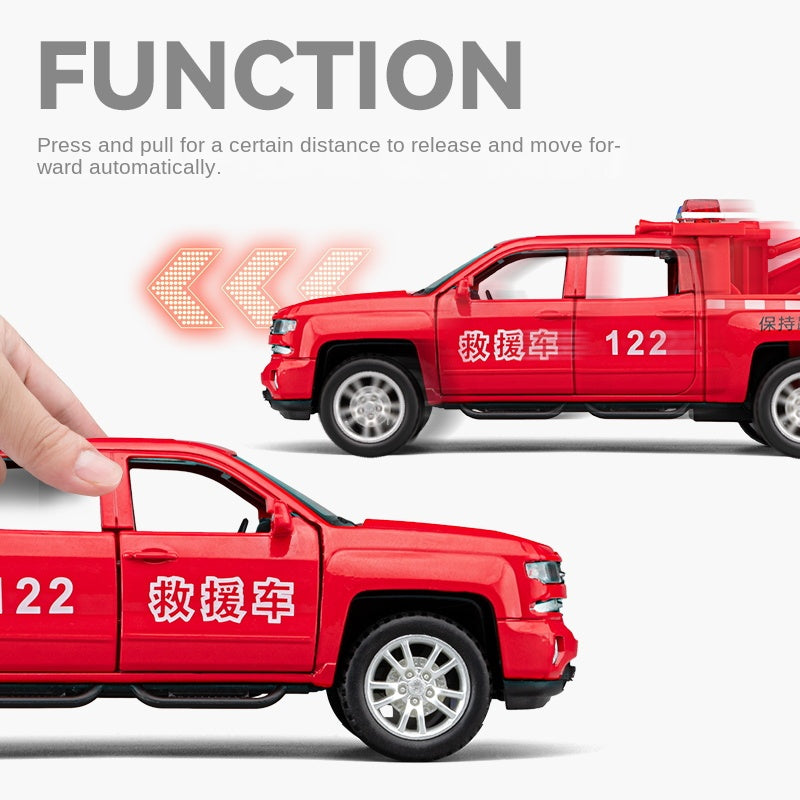 Chezhi 1:32 Scale Die-Cast Alloy Model Toy Compatible with Chevrolet Pickup - Aerial Platform / Rescue Truck, Opening Doors, Sound & Light, Pull-Back Function