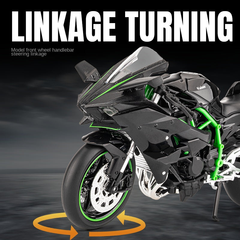 Jiaye 1:12 Scale Die-Cast Alloy Motorcycle Model Toy Compatible with Kawasaki Ninja H2R - Sound & Light, Shock Absorption & Steering - Superbike Collection