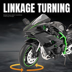 Jiaye 1:12 Scale Die-Cast Alloy Motorcycle Model Toy Compatible with Kawasaki Ninja H2R - Sound & Light, Shock Absorption & Steering - Superbike Collection