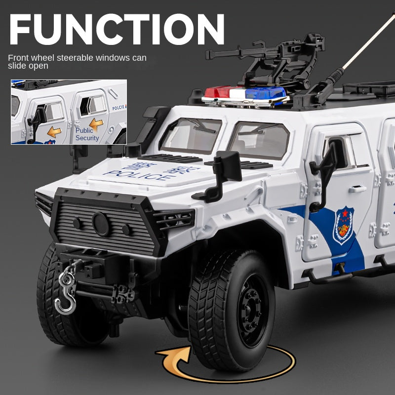 Chezhi 1:20 Die-Cast Alloy Police Car Model - Dongfeng Mengshi Style, with Extendable Winch, Opening Doors, Sound & Light, Pull-Back Action, Shock Absorption & Steering