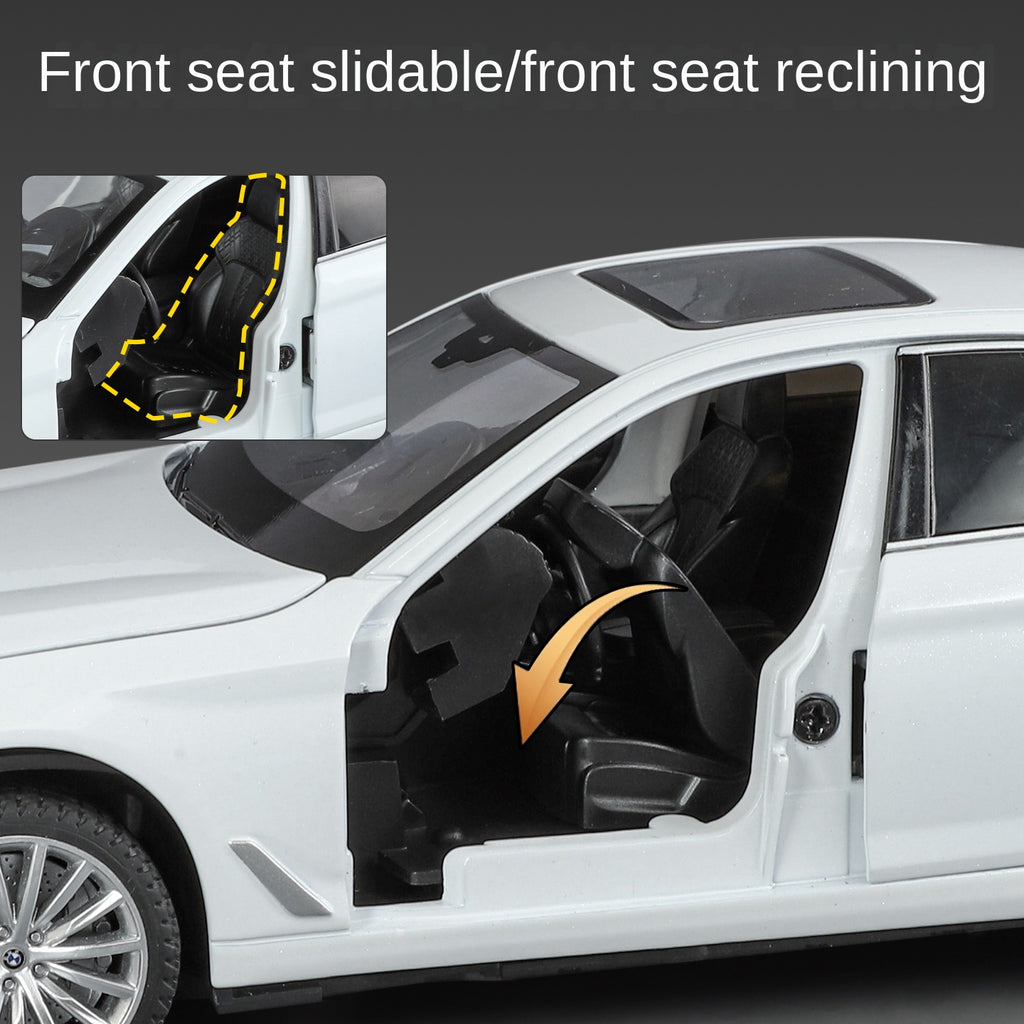 Black Mamba 1:24 Scale Licensed BMW 530Li Die-Cast Alloy Model Toy - Opening Doors, Sound & Light, Pull-Back Function, Shock Absorption, Steering, Horn & Adjustable Seats - Luxury Sedan Collection