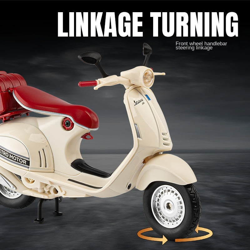 Jiaye 1:12 Die-Cast Alloy Model - Compatible with Vespa 946 - Italian Scooter Icon with Sound & Light, Shock Absorption, Interactive Steering & Opening Top Case