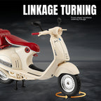 Jiaye 1:12 Die-Cast Alloy Model - Compatible with Vespa 946 - Italian Scooter Icon with Sound & Light, Shock Absorption, Interactive Steering & Opening Top Case
