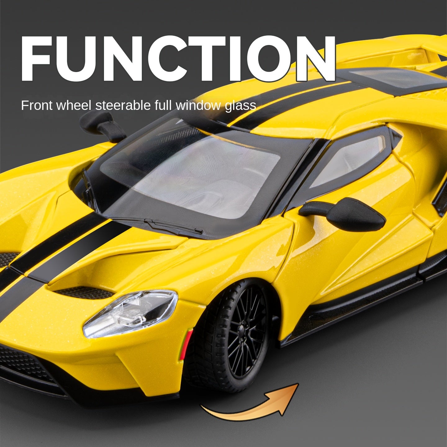 Chezhi 1:24 Scale Die-Cast Alloy Model Toy Compatible with Ford GT - Opening Doors, Sound & Light, Pull-Back Function, Shock Absorption, Steering, Horn & Adjustable Rear Wing - Supercar Collection