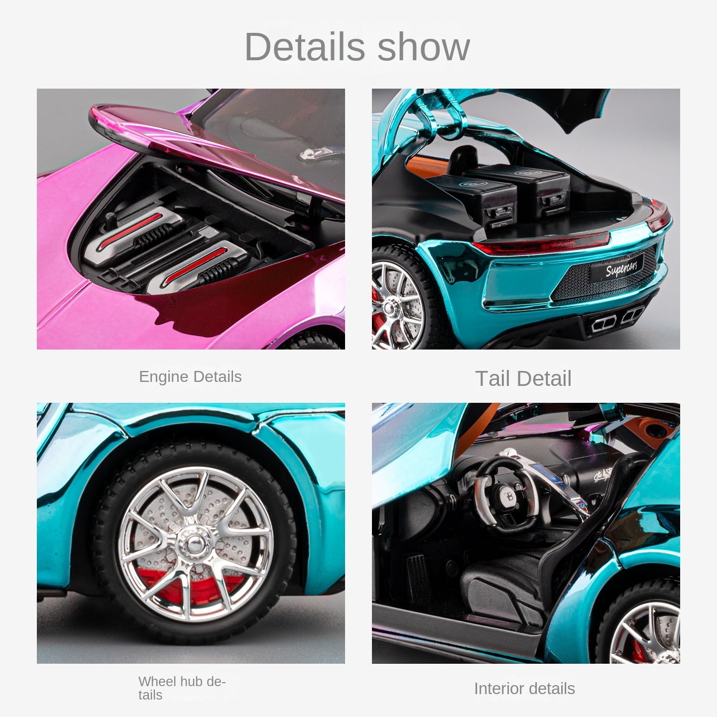 Chezhi 1:24 Scale Chrome Edition Die-Cast Alloy Model Toy Compatible with Bugatti Atlantic - with Mini Luggage Set, Opening Doors, Sound & Light, Pull-Back Function, Shock Absorption, Steering & Horn - Classic Car Collection