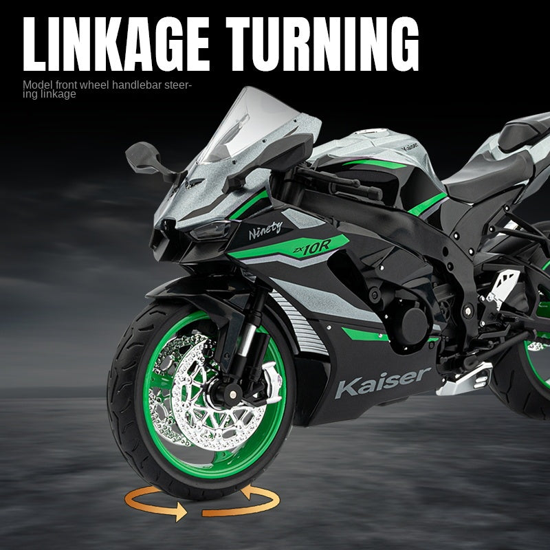 Jiaye 1:9 Die-Cast Alloy Model - Compatible with Kawasaki Ninja ZX-10R - Ultimate Superbike Replica with Realistic Sound & Light, Functional Steering & Front Suspension
