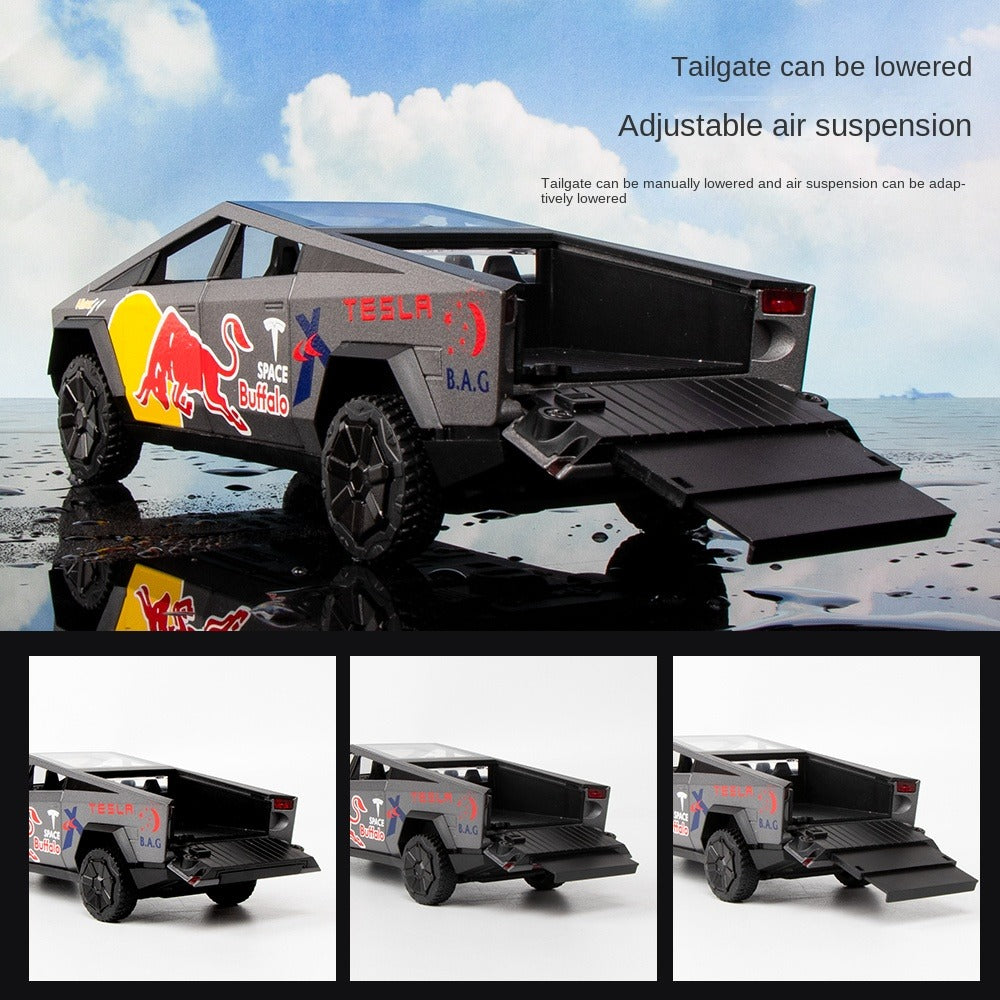 OK 1:32 Scale Die-Cast Alloy Model Toy Compatible with Tesla Cybertruck Red Bull Edition - Opening Doors, Sound & Light, Pull-Back Function & Shock Absorption - Energy Drink Collaboration Collection