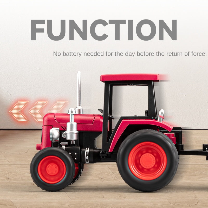 1:24 Die-Cast Alloy Tractor Model - Farm Vehicle with Simulated Starting Crank, Sound & Light, Pull-Back Action, Liftable Trailer & Lowerable Tailgate