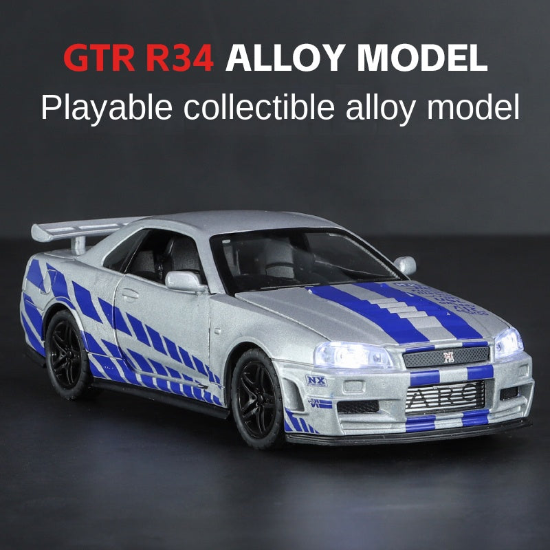 Chimei 1:32 Scale Die-Cast Alloy Model Toy Compatible with Nissan Skyline GT-R R34 - Opening Doors, Sound & Light, Pull-Back Function & Shock Absorption - JDM Sports Car Collection